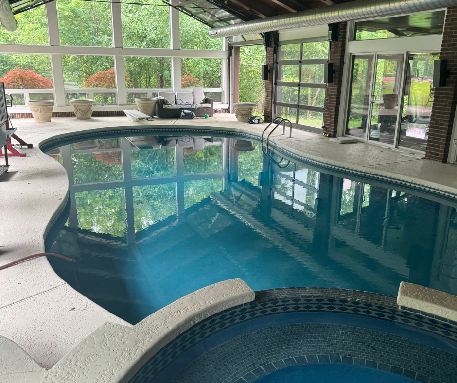 Indoor pool with crystal clear water maintained by Blu Whale Pool Cleaning